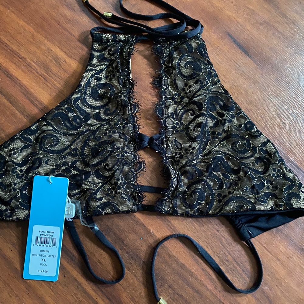 Beach bunny black halter bikini top